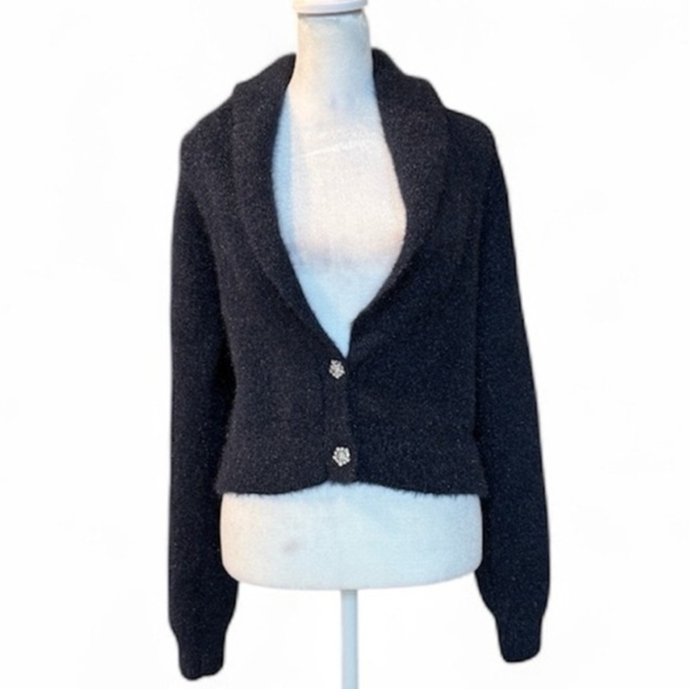 HOUSE OF HARLOW 1960‎ Navy Blue Shimmer Sparkle Cardigan Chunky Medium
